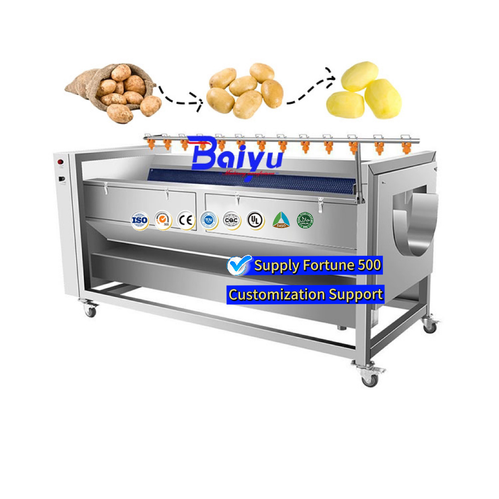 Baiyu Commercial 200kg Carrot Potato Peeling Cleaning and Washing Machine Taro Onion Ginger Cassava Sweet Potato Peeler for Sale