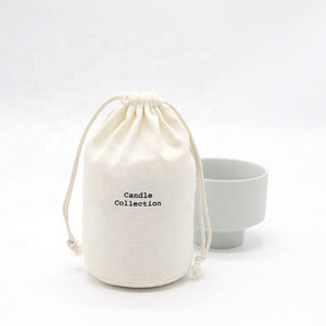 Eco Friendly Organic Round Bottom Natural Canvas Pouch Bags For Candle Custom Logo Printed Cotton Drawstring Candle Bags