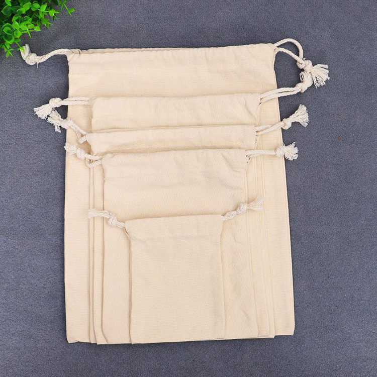 Custom Logo Silk Screen Print Organic Cotton Muslin Bags Double Shopping Pouch Canvas Drawstring Dust Bags For Handbag Shoe