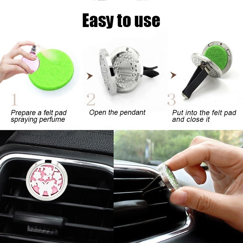 Stainless Steel Tree of Life Perfume Essential Oil Car Air Freshener Diffuser Vent Holder Clip