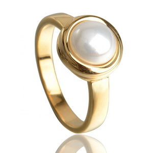 18K Gold Round Cultured Pearl Ring Jewelry Making Fashion Mother of Pearl Rings For Women