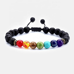 Men's and Women's 8mm Braided Rope Lava 7 Chakra Yoga Volcanic Natural Stone Bead Bracelet