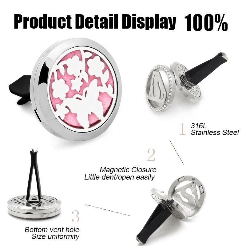 Stainless Steel Tree of Life Perfume Essential Oil Car Air Freshener Diffuser Vent Holder Clip