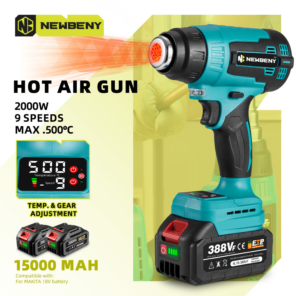 2000W Battery Power Wind Speed with Digital Display Temperature Heat Gun Bare Machine Makita Hot Air Gun Welding Machine