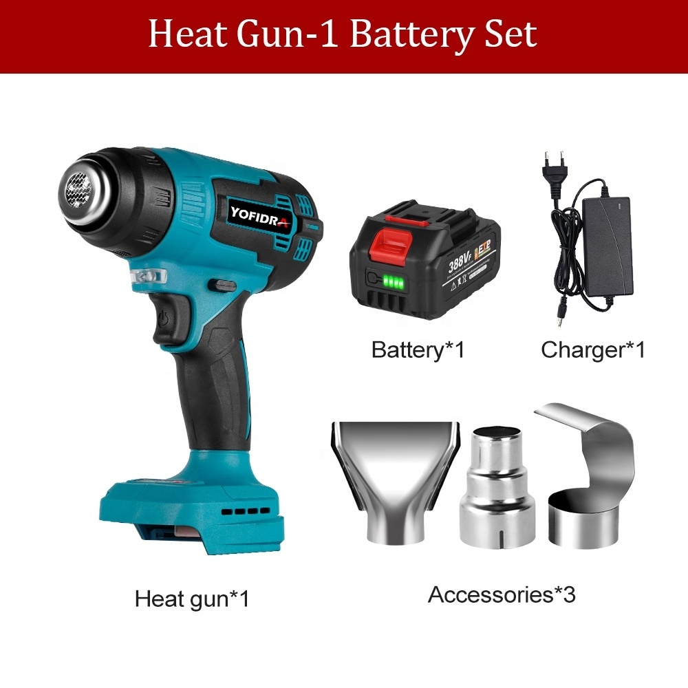 2000W 50-600c Electric Heat Gun Cordless Handheld Hot Air Gun with 3 Nozzles Industrial Home Hair Dryer