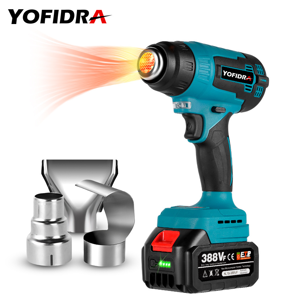 2000W 550c Cordless Handheld Hot Air Gun with 3 Nozzles Temperature Adjustable Electric Heat Gun For Makita 18V Battery