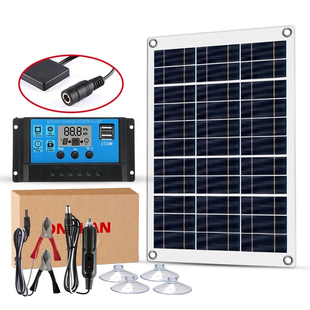 20W Solar Panel 12V Solar Cell Controller Solar Panel Phone RV Car MP3 PAD Charger Outdoor Battery Supply