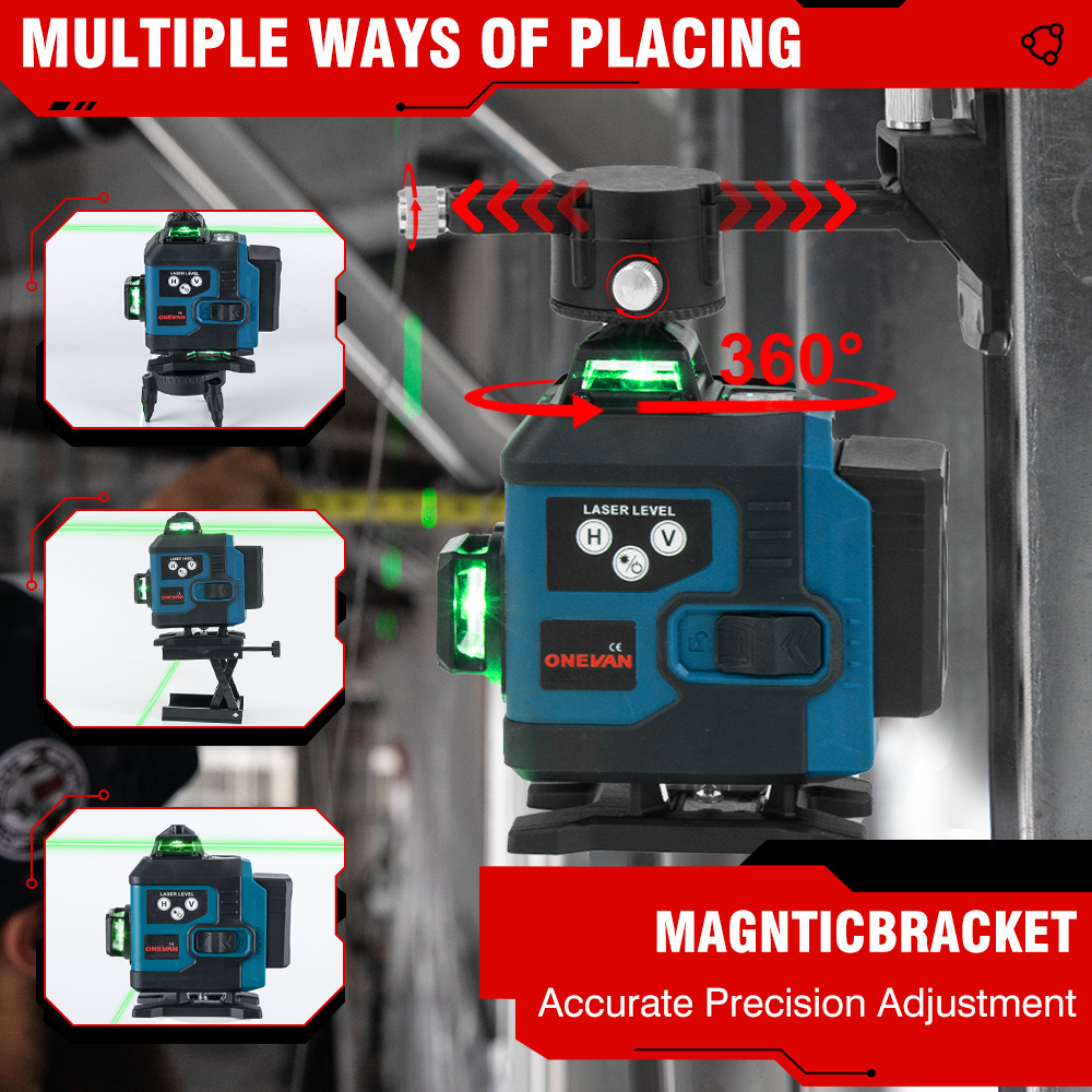 4D 16 Line Laser Level 2x4000mah Battery 360 Horizontal Vertical Cross Light Laser Level Self-Leveling Measure Laser Beam