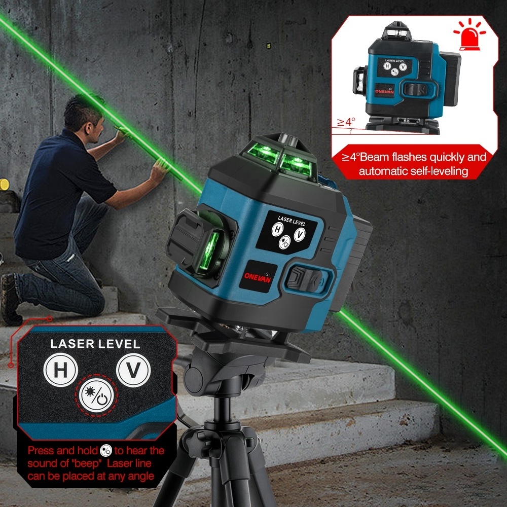 ONEVAN 16 Lines 4D Laser Level Self-Leveling 360 Horizontal And Vertical Cross Super Powerful Green Laser Level With 2 Battery