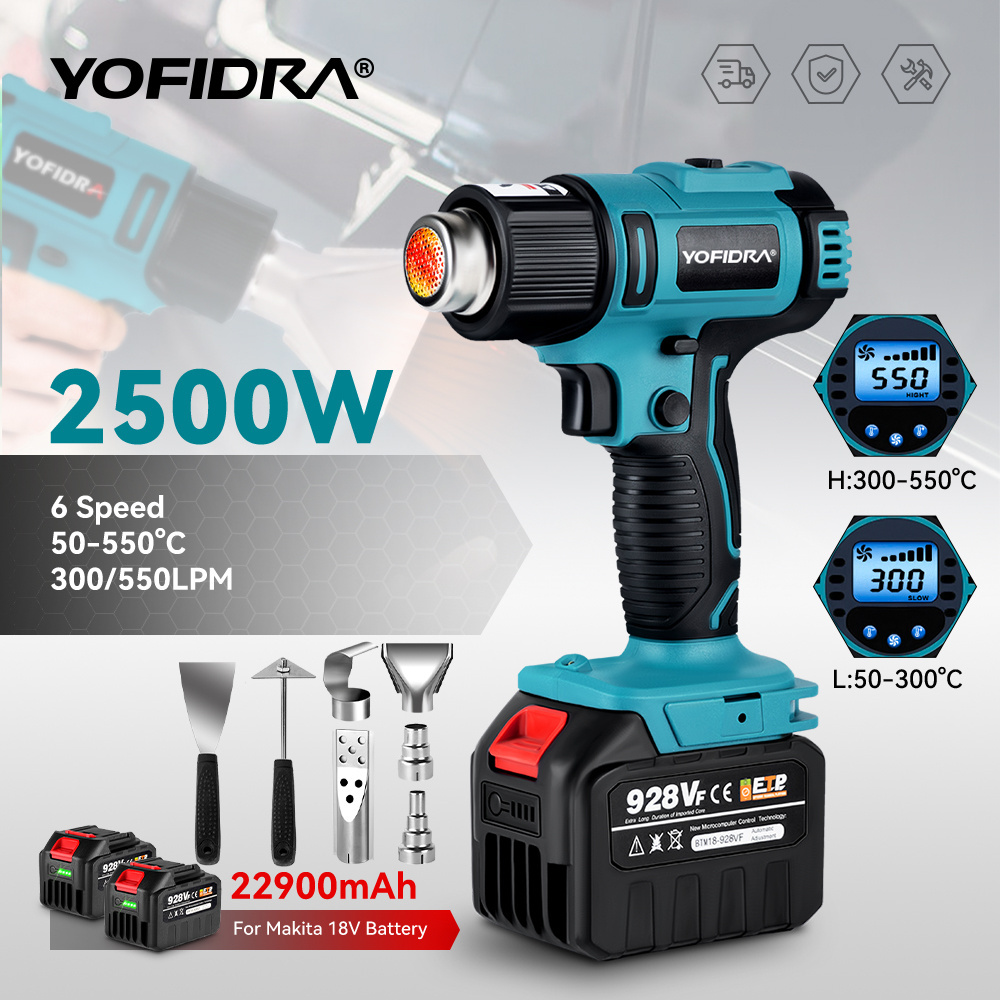 1000w Heat Gun.high_low 2 Gears.wind Speed 6 Gear.led Temperature Display.cordless Hot Air Gun For Makita Battery