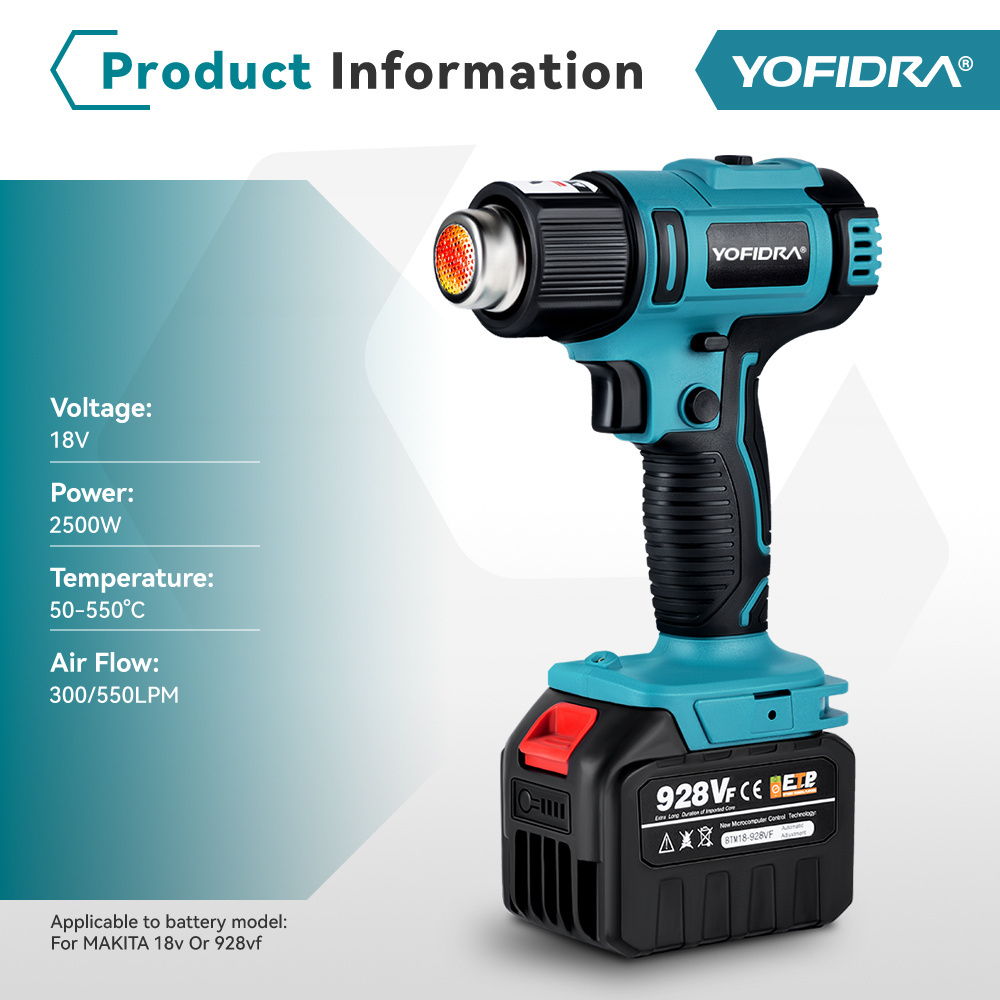 1000w Heat Gun.high_low 2 Gears.wind Speed 6 Gear.led Temperature Display.cordless Hot Air Gun For Makita Battery