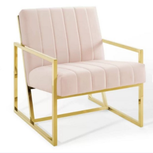 Modern design brass gold stainless steel frame blush pink velvet accent chair