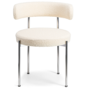 Wholesale foshan furniture supplier silver stainless steel frame boucle fabric dining chair