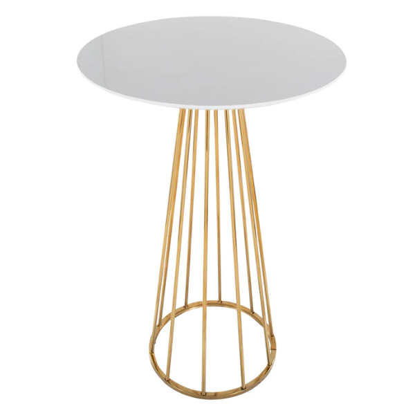 Wholesale factory price gold metal base white MDF top round bar table high top cocktail table