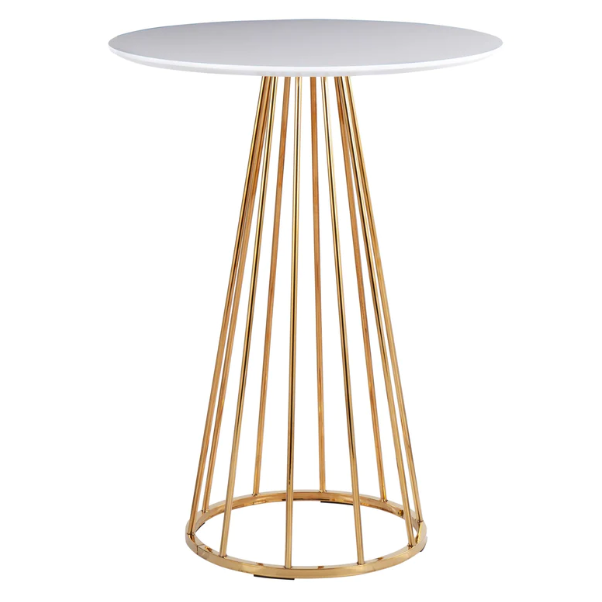 Wholesale factory price gold metal base white MDF top round bar table high top cocktail table