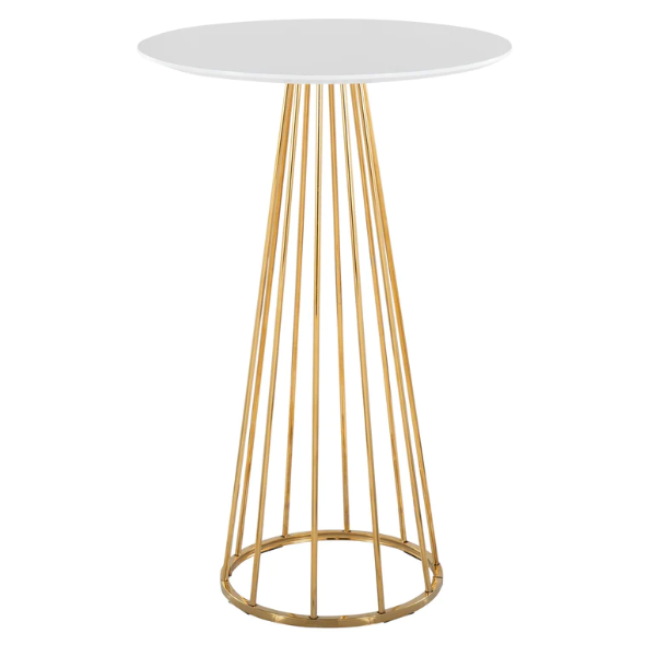 Wholesale factory price gold metal base white MDF top round bar table high top cocktail table