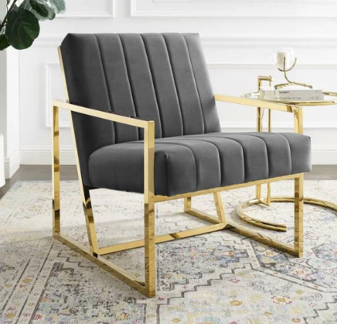 Modern design brass gold stainless steel frame blush pink velvet accent chair