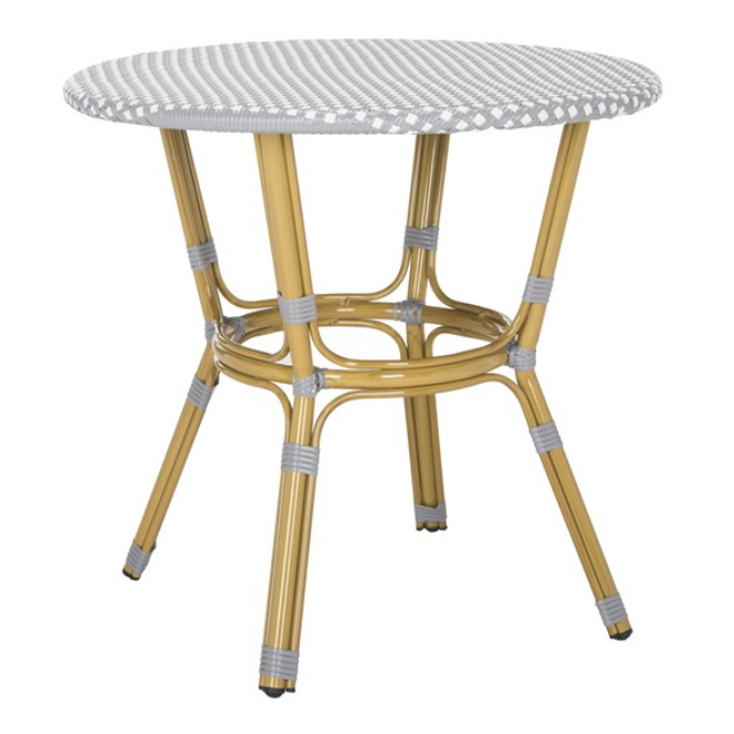 French design Parisian bistro table aluminum frame bamboo finish round rattan bistro table