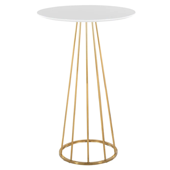 Wholesale factory price gold metal base white MDF top round bar table high top cocktail table