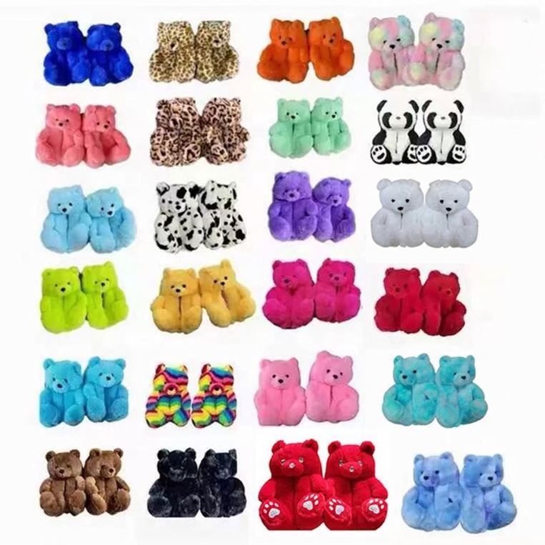 Factory supply cheap animals teddy bear bed slipper Women's Warm Cotton Soft plush kid blue teddy bear slipper for woman