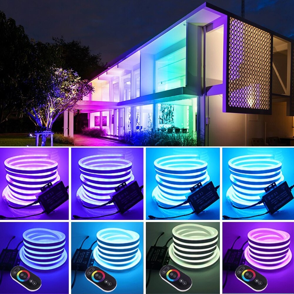 RGB LED Strip Flex Neon Rope Lights 220V 5050 Waterproof Neon Ribbon Tape 2835 120Leds/M White/Warm White Flexible Neon Light