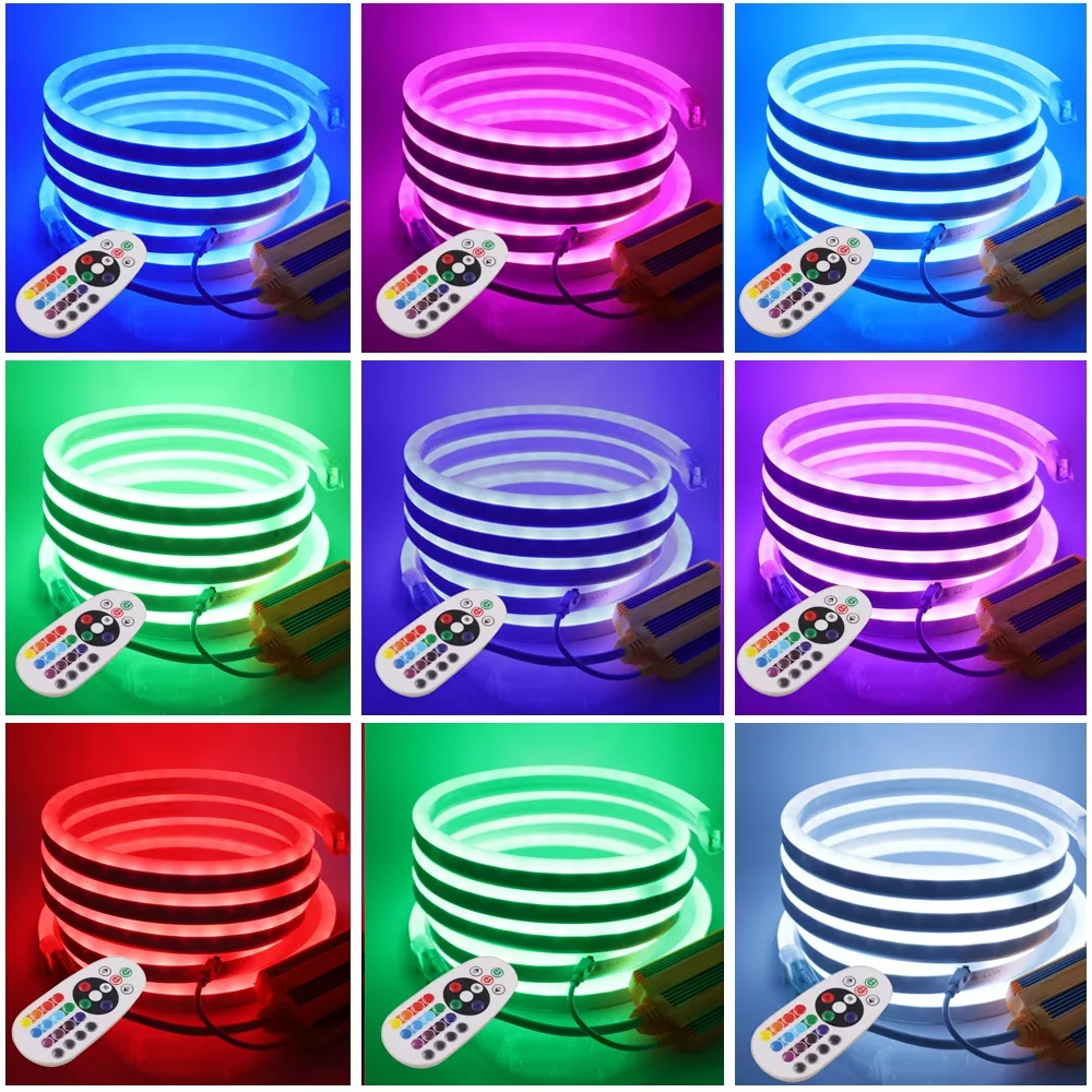 RGB LED Strip Flex Neon Rope Lights 220V 5050 Waterproof Neon Ribbon Tape 2835 120Leds/M White/Warm White Flexible Neon Light