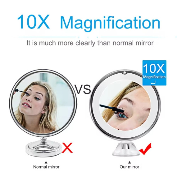 12cm Makeup Mirror with LED Fill Light 10X Magnification Suction Cup Beauty Mirror