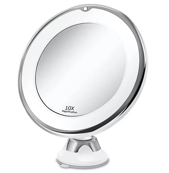 12cm Makeup Mirror with LED Fill Light 10X Magnification Suction Cup Beauty Mirror