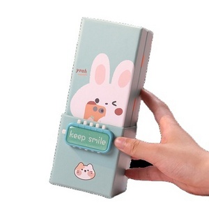 kawaii cartoon Pencil Case animals lock password Pen Holder  Phone Stand Desk Organiser Foldable Pencil Box