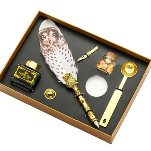 Owl Feather Pen Gift Box Retro Dip Water Pen Magic Academy Feather Pen Set