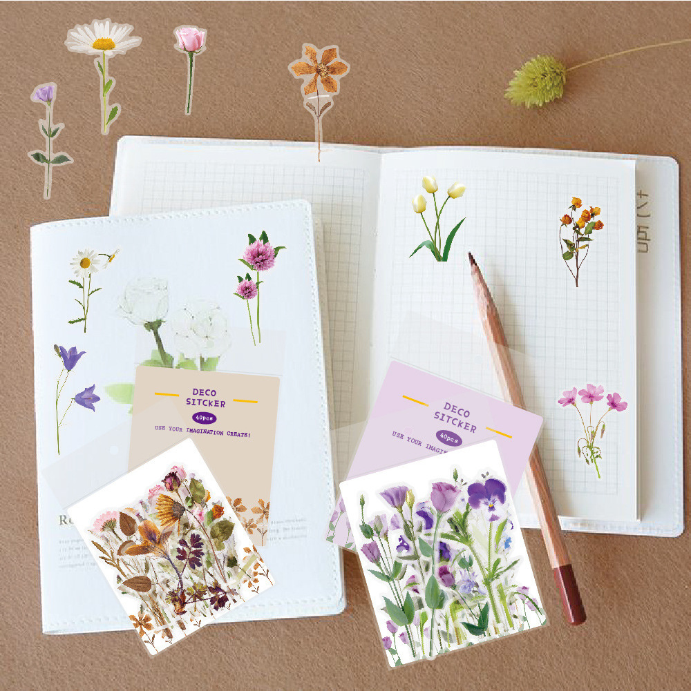 Transparent PET Plant Flower Sticker Set hand account DIY material stickers