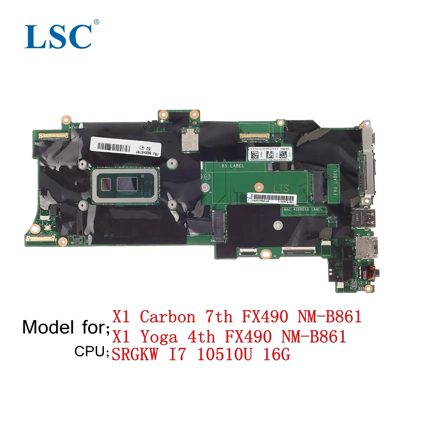 X1 Carbon 6th X1 Yoga 4th Laptop Motherboard for ThinkPad FX490 NM-B861 FRU 5B20W21741 5B20Z25550 CPU I7 10510U 16G Motherboards