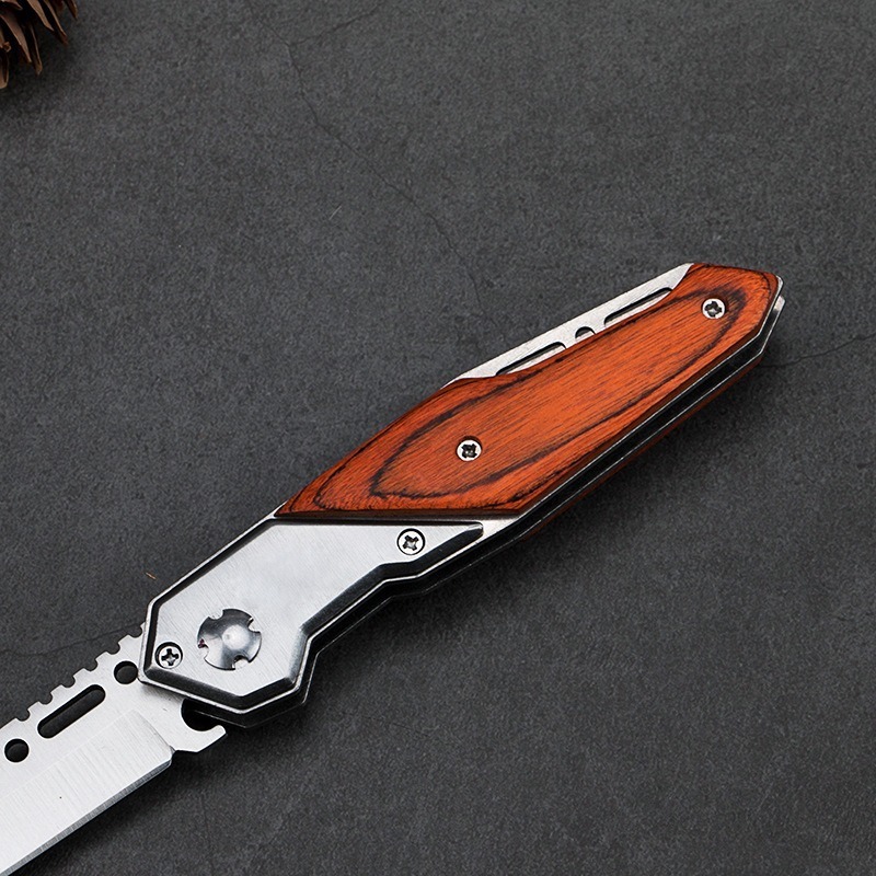 Factory wholesale tactical folding blade wood handle pocket camping hunting knife outdoor knives survival tool