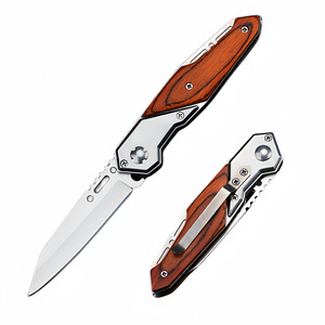 Factory wholesale tactical folding blade wood handle pocket camping hunting knife outdoor knives survival tool