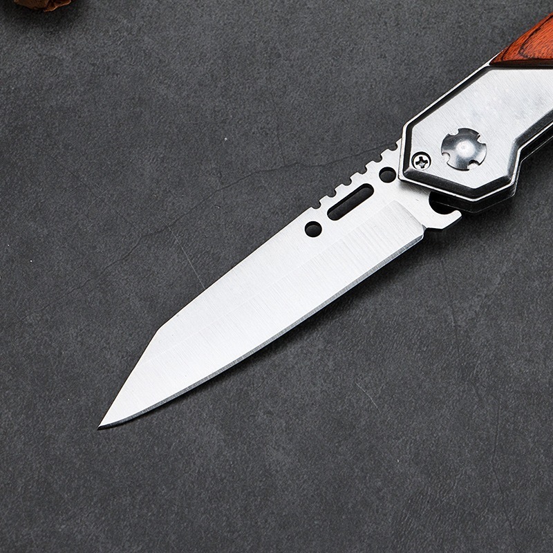 Factory wholesale tactical folding blade wood handle pocket camping hunting knife outdoor knives survival tool