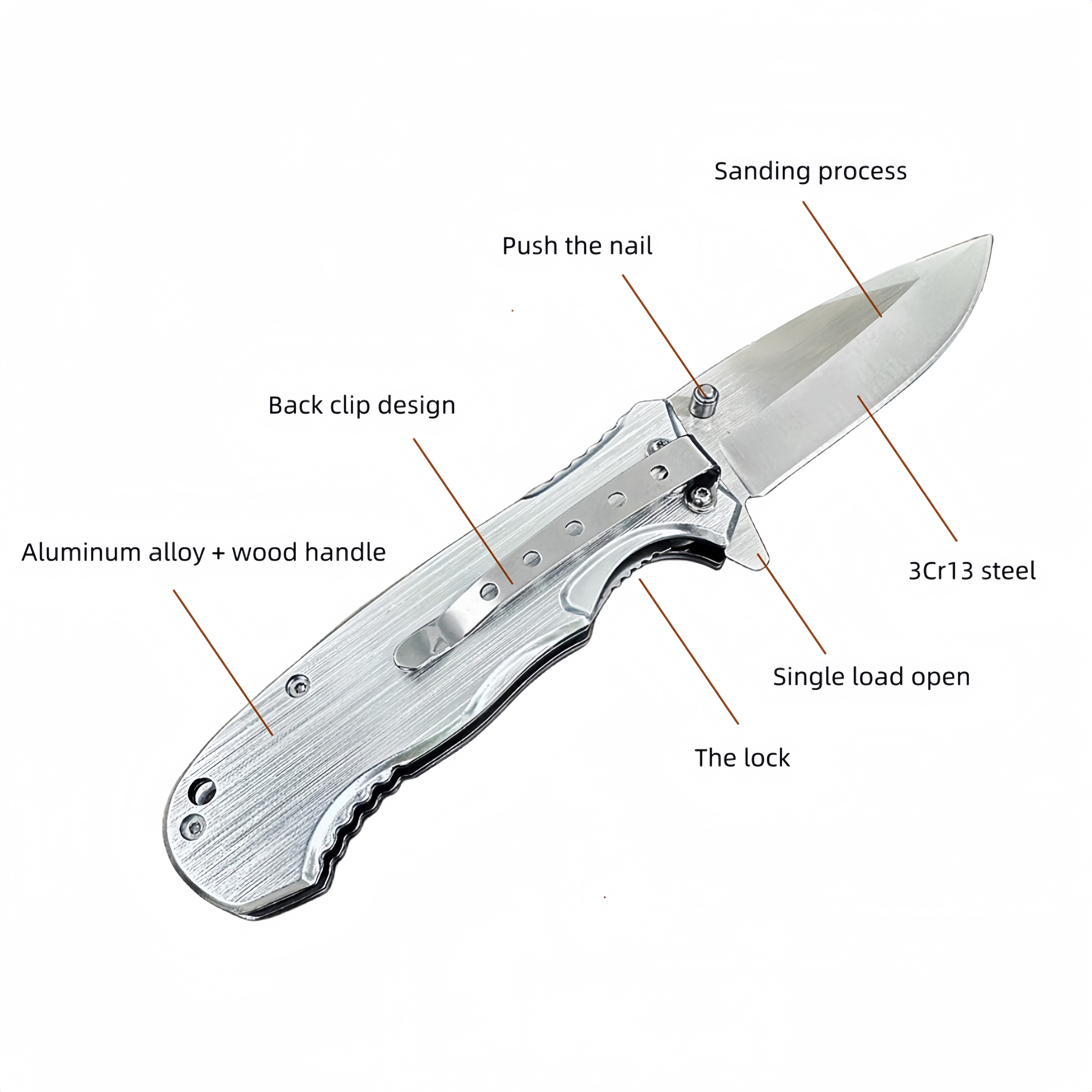 Hot selling customized aluminum olive wood handle stainless steel blade outdoor camping survival folding pocket knife