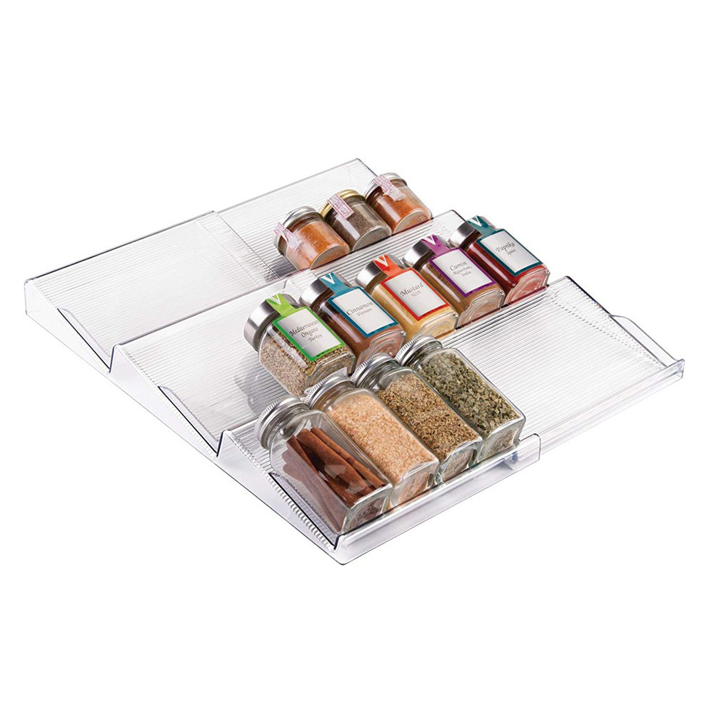 Expandable 3 Slanted Tier Seasoning Organizer Spice Drawer Organizer Plastic Spice Rack Organizer for Drawer Cabinet