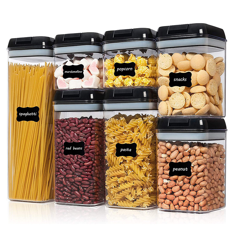 White 7 Pieces Pack Clear BAP Free Air Tight Pantry Organizer Box Canisters Set Grains Cereal Lock Food Storage Container Set