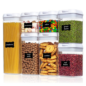 White 7 Pieces Pack Clear BAP Free Air Tight Pantry Organizer Box Canisters Set Grains Cereal Lock Food Storage Container Set