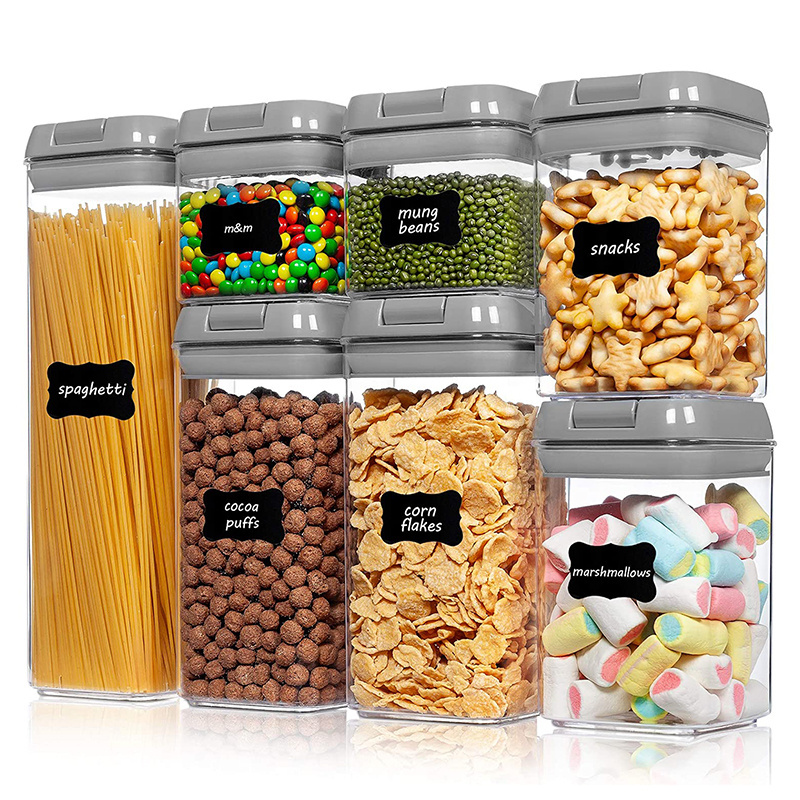 White 7 Pieces Pack Clear BAP Free Air Tight Pantry Organizer Box Canisters Set Grains Cereal Lock Food Storage Container Set