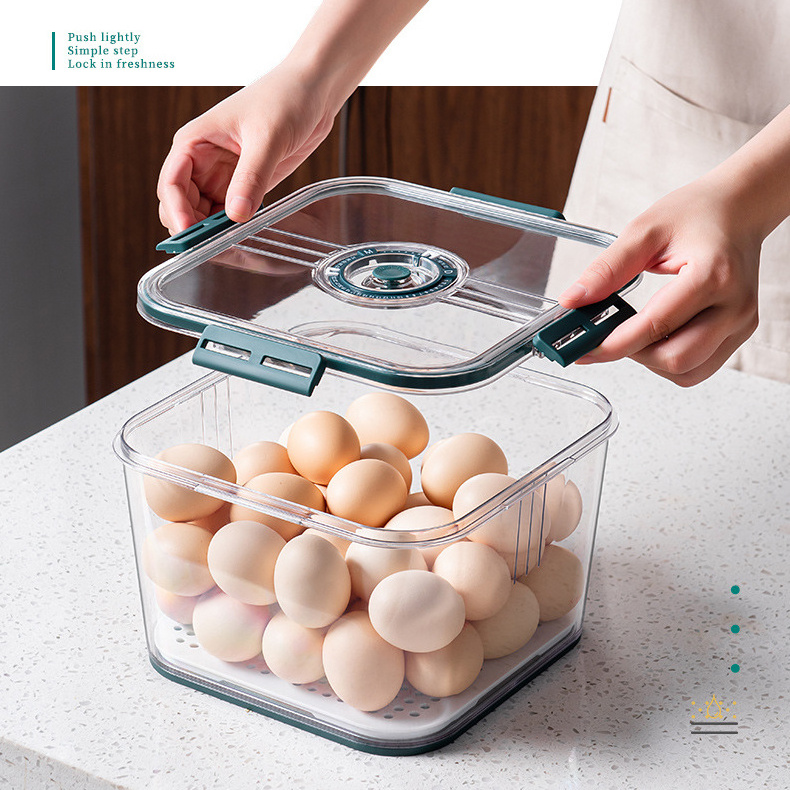 Stackable Food Storage Box PET Plastic Reusable Refrigerator Organizer Bins Fridge Kitchen Vegetable Fruit Container Organizer