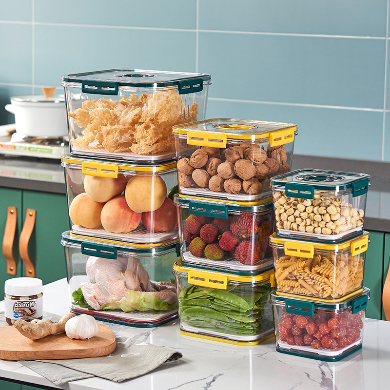 Stackable Food Storage Box PET Plastic Reusable Refrigerator Organizer Bins Fridge Kitchen Vegetable Fruit Container Organizer