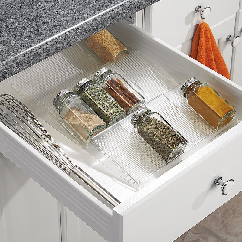 Expandable 3 Slanted Tier Seasoning Organizer Spice Drawer Organizer Plastic Spice Rack Organizer for Drawer Cabinet