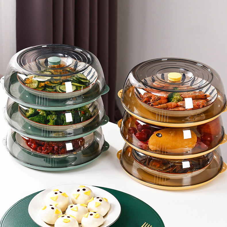 Multilayer Stackable Dust Proof  Plate Food Cover Round Dish Cover Clear Plastic Insulation Food Cover