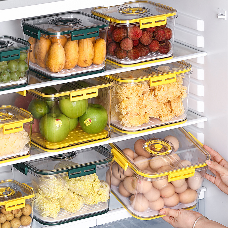 Stackable Food Storage Box PET Plastic Reusable Refrigerator Organizer Bins Fridge Kitchen Vegetable Fruit Container Organizer