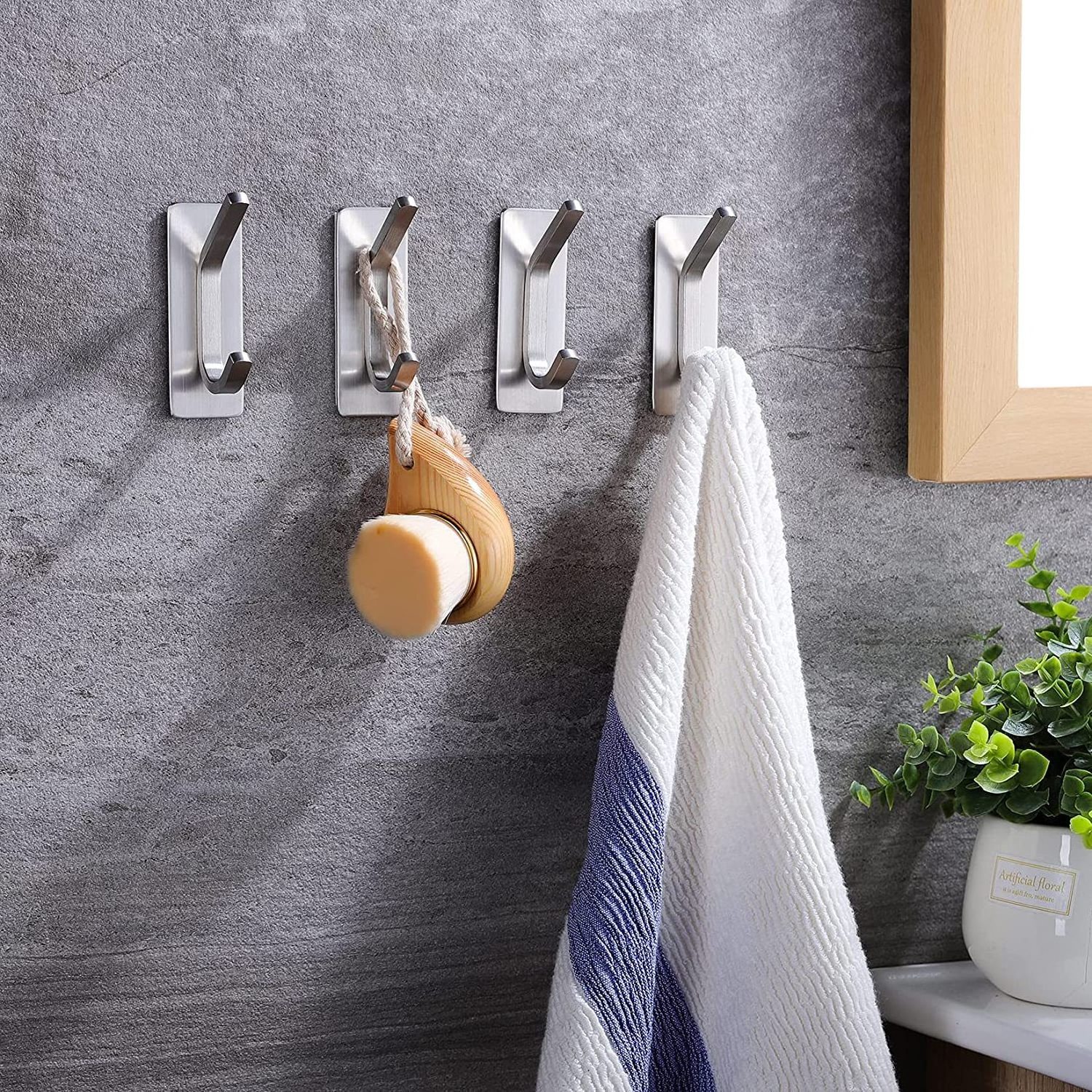 Nail free 304 stainless steel adhesive wall hooks bathroom kitchen towel robe hooks