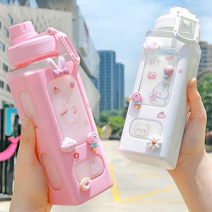 Kawaii Bear Pastel Water Bottle With 3D Sticker 700ml/900ml Plastic Travel Tea Juice Milk Portable Cute Shaker Drink Bottle Gift