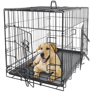 24 Inch Folding Metal Pet Cage Double Door Divider Panel Indoor Outdoor Dog Kennel Leak Proof Plastic Pet Crate for Large Dogs