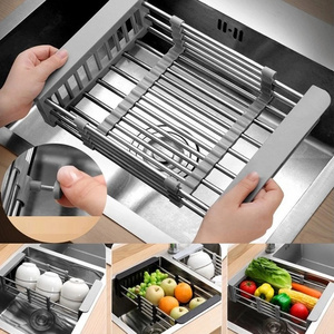 Adjustable Stainless Steel Sink Rack Fruit Vegetable Drainer Tableware Filter Storage Kitchen Retractable Dish Draining Rack