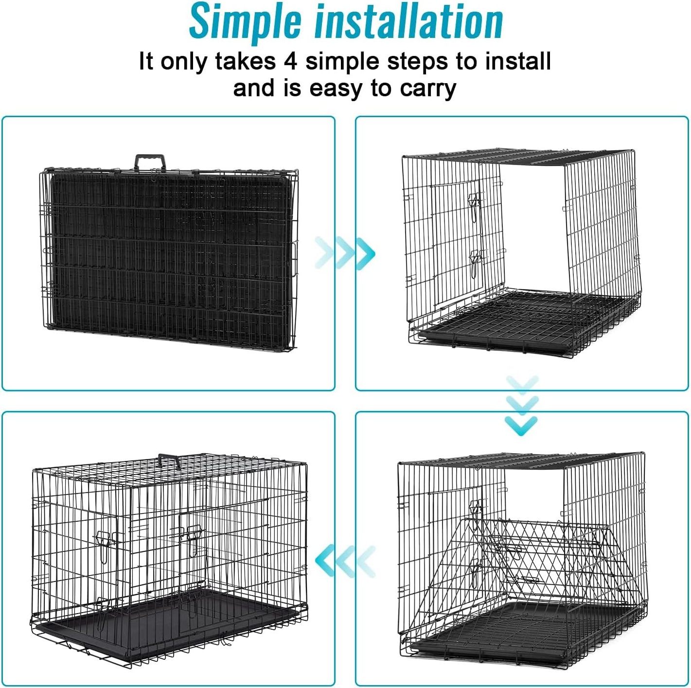 24 Inch Folding Metal Pet Cage Double Door Divider Panel Indoor Outdoor Dog Kennel Leak Proof Plastic Pet Crate for Large Dogs